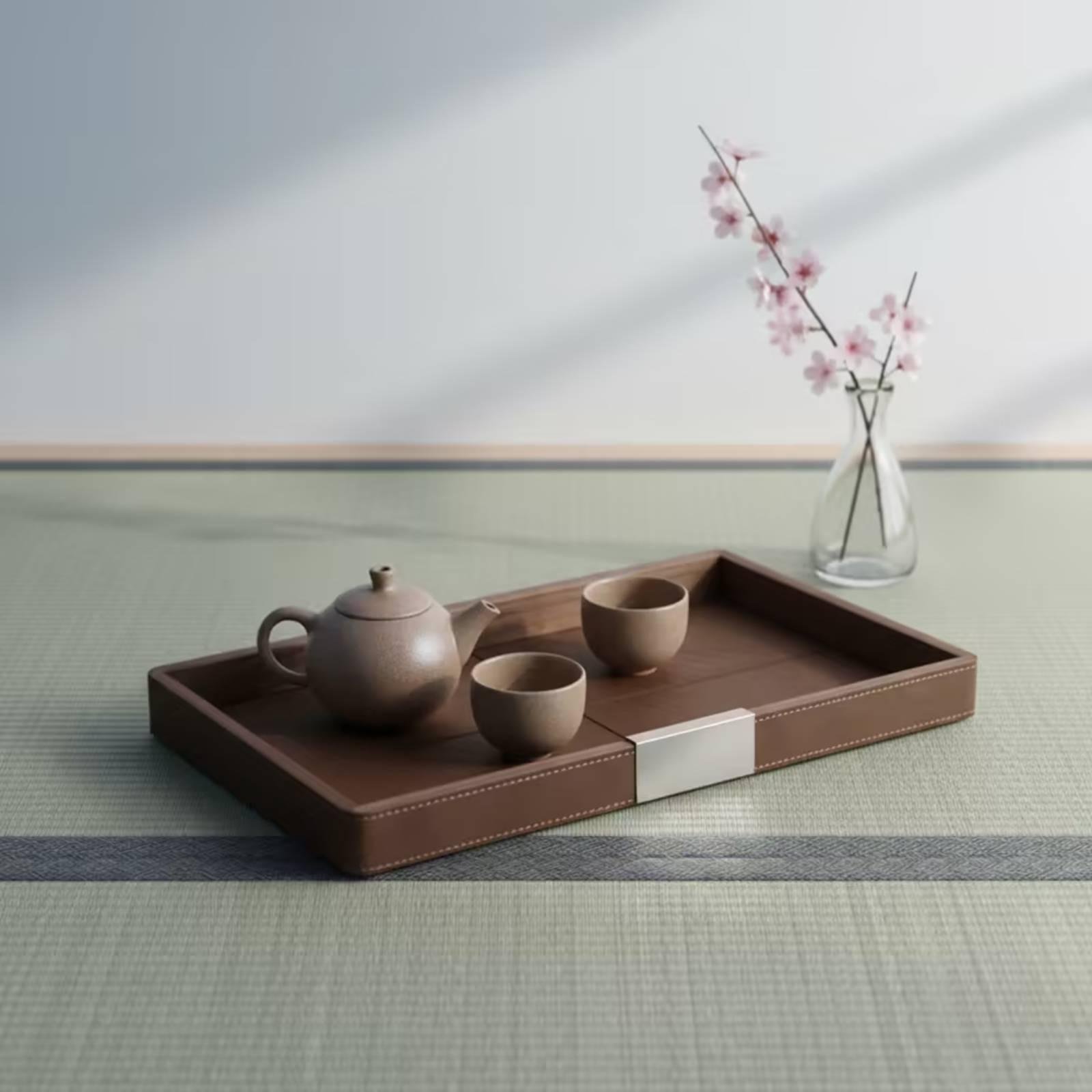 Tea Coffee Set Up - Plateau en bois de noyer minimaliste