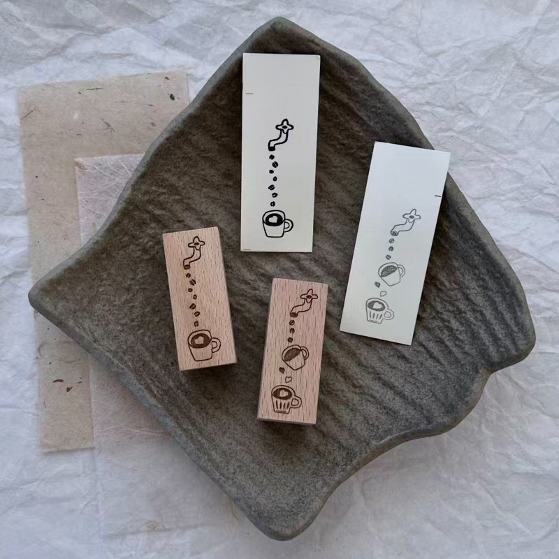 Coffee Tea Photos - Tampon en caoutchouc vintage en bois